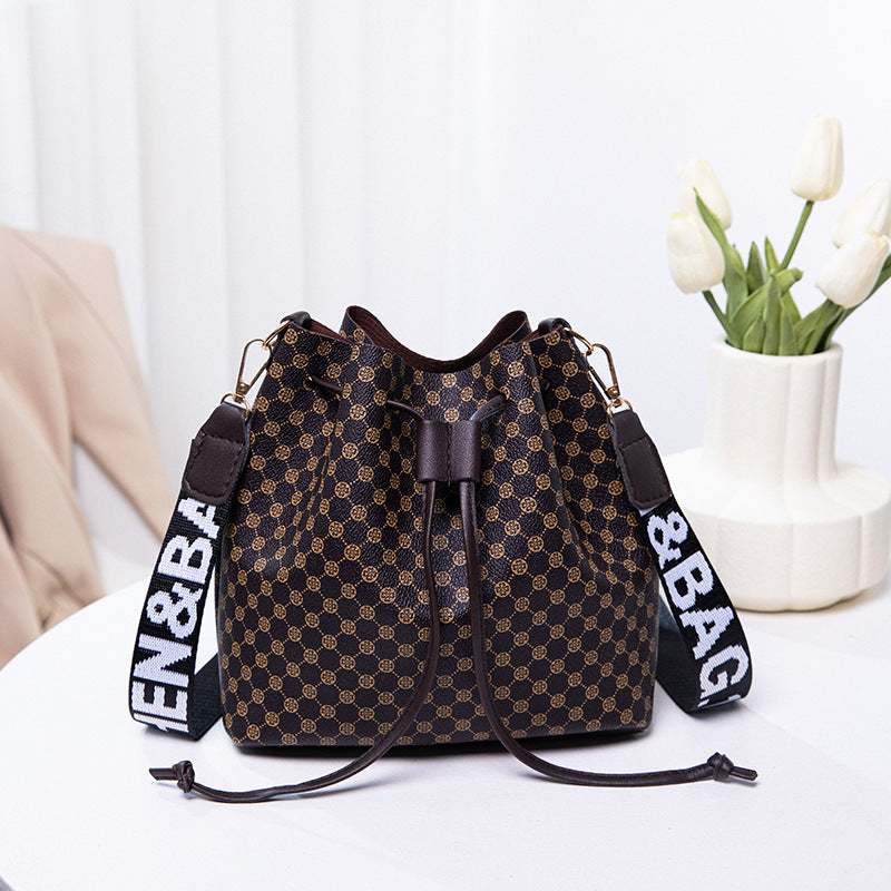 Printed Bucket Bag PU Multi Layer Soft Leather Women's Fashion Simple Shoulder Bag Fashion Women's Crossbody Bag