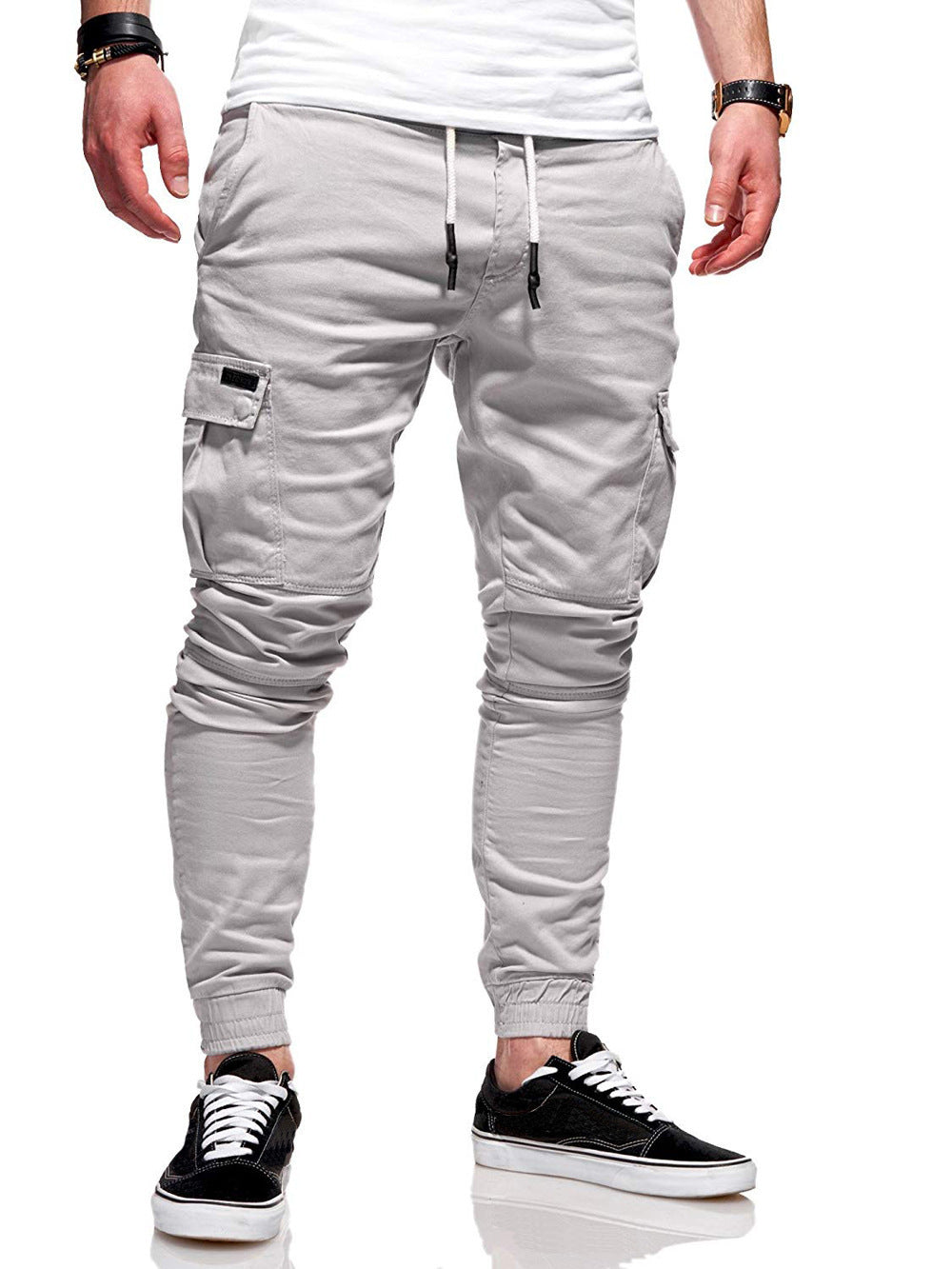 Dimensional Patch Pocket Overalls Lace Elastic Sports Baggy Pants Leisure