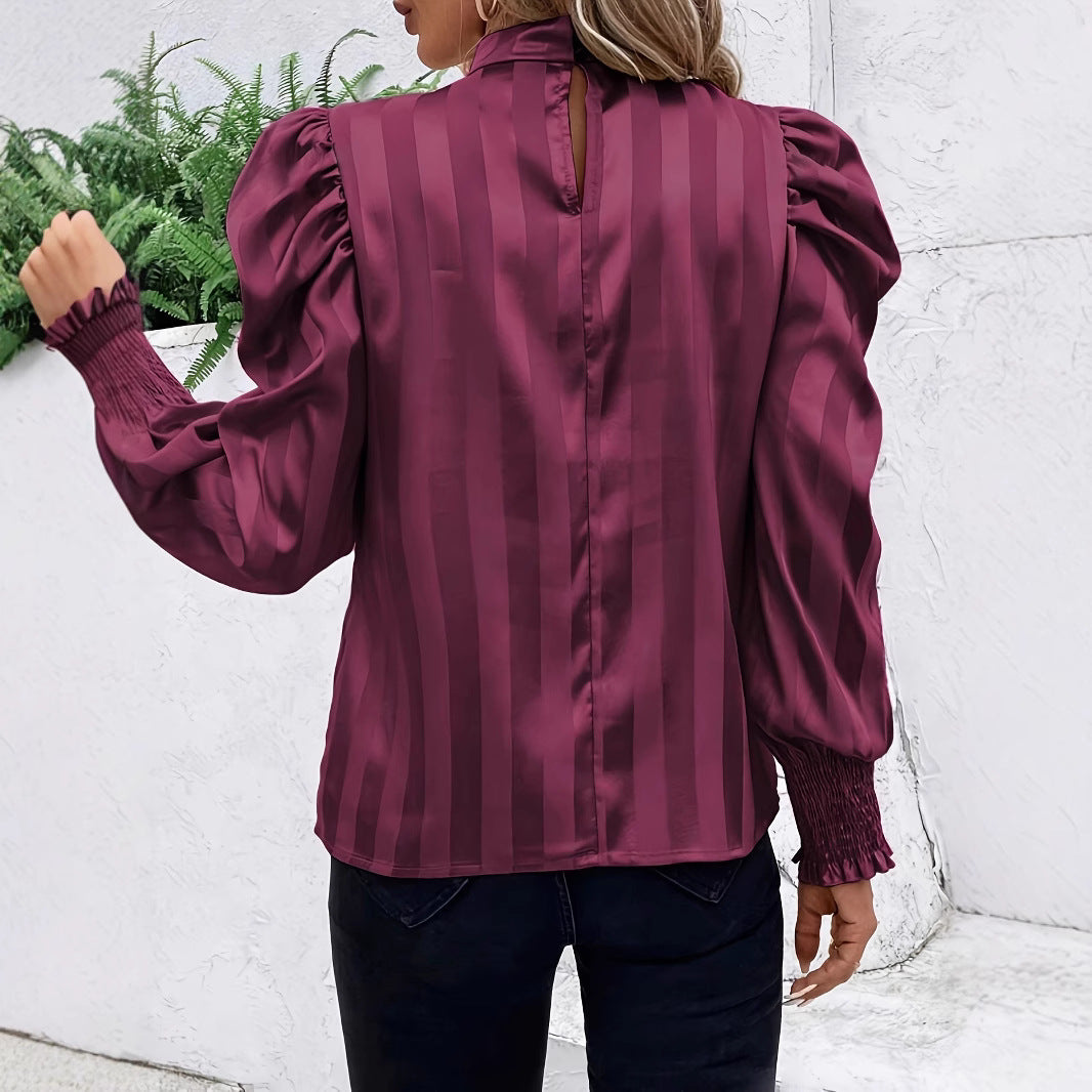 Solid Color Stand-up Collar Long Sleeve Shirt Women