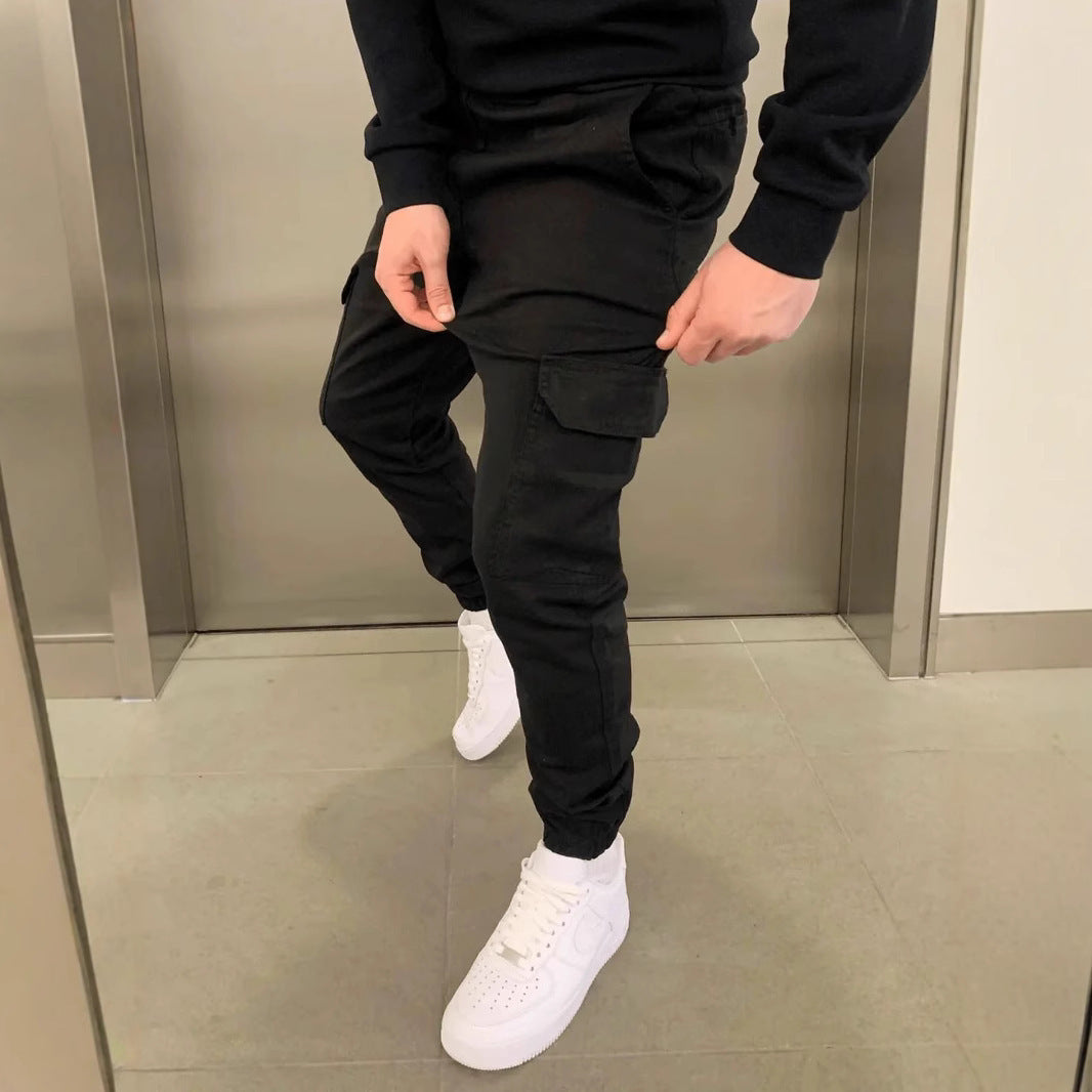 Dimensional Patch Pocket Overalls Lace Elastic Sports Baggy Pants Leisure